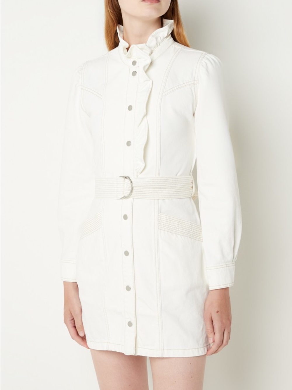 Claudie Pierlot Ramos Ruffled Trim Denim Mini Dress